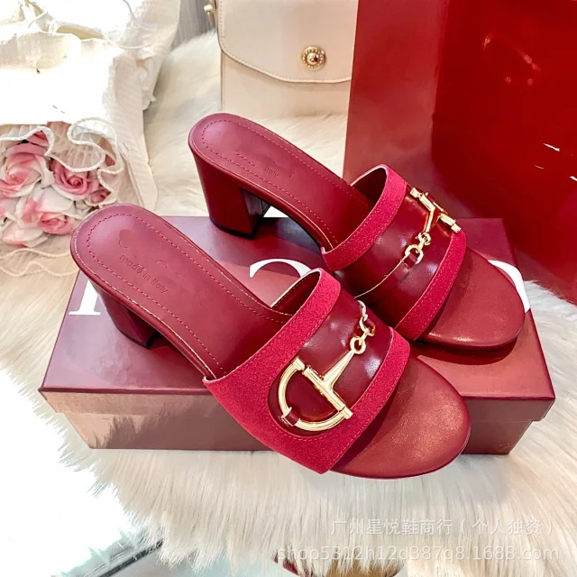 Unbranded High Heels Open-Toe Block-Heel Mule Sandals with Metal Horsebit Detail product detail image 2