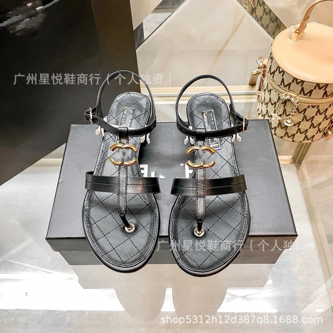 Chanel CC Logo Quilted White Thong Sandals - 12