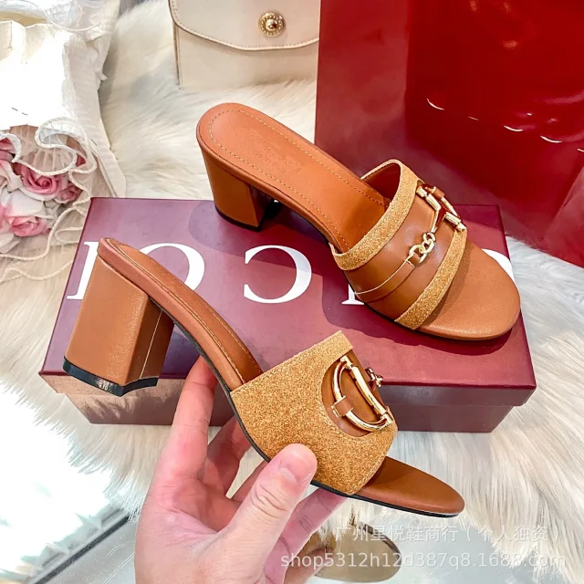Unbranded High Heels Open-Toe Block-Heel Mule Sandals with Metal Horsebit Detail product detail image 7