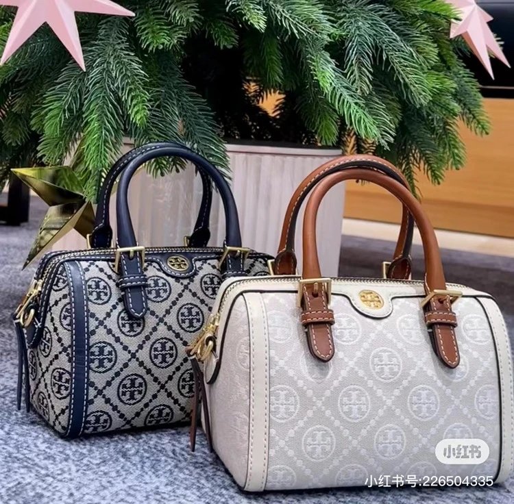 Tory Burch Miller Mini Boston Bag Navy and Beige Monogram Handbag - 3
