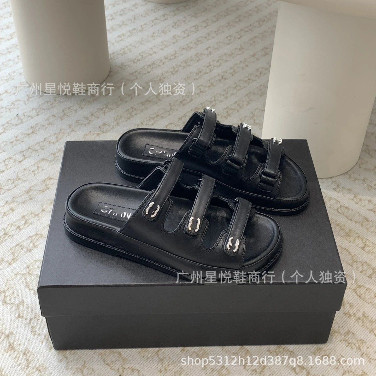 Chanel CC Logo Strappy Sandals Black Sandals - 7