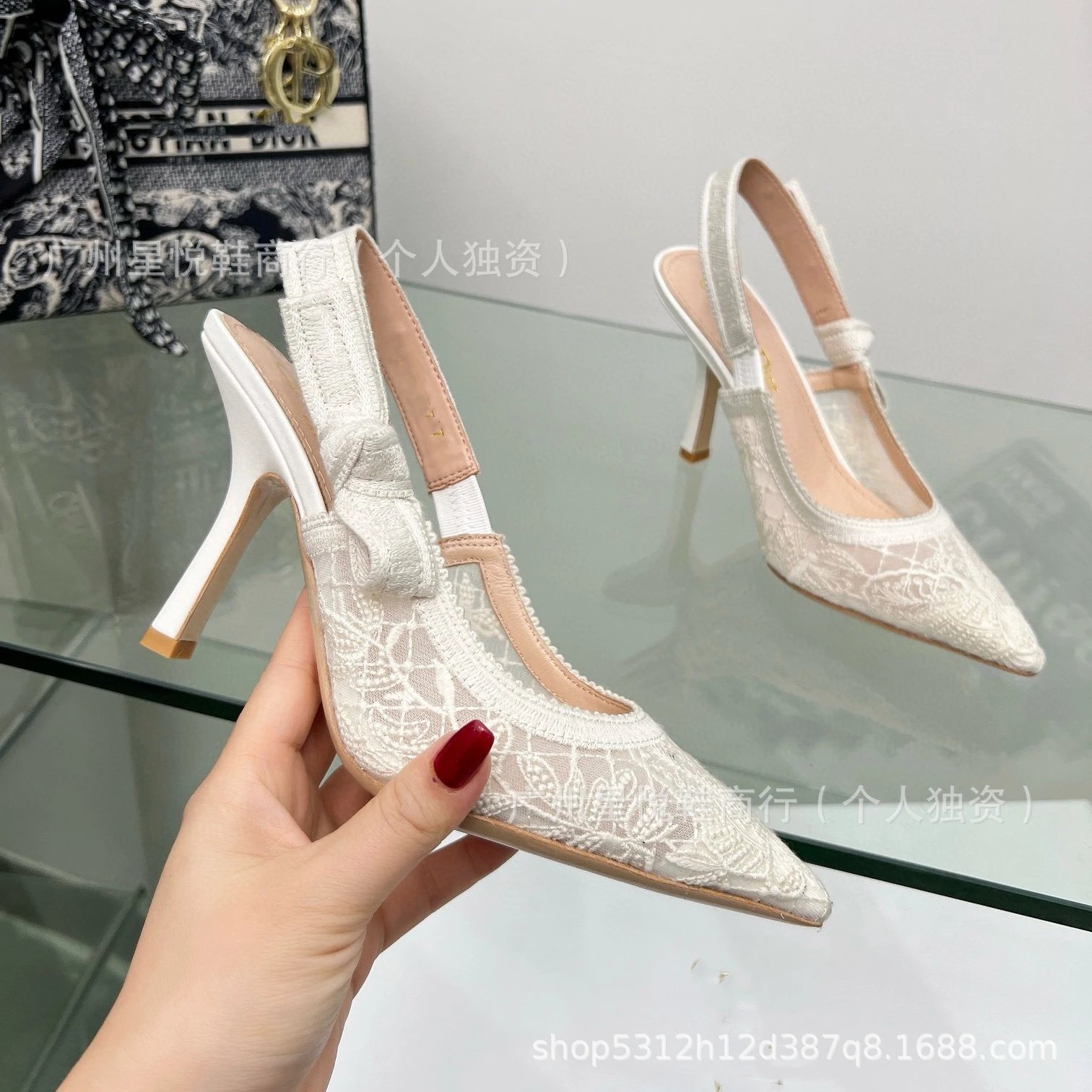 Dior J'Adior Lace Slingback Flat Black Shoes - 3