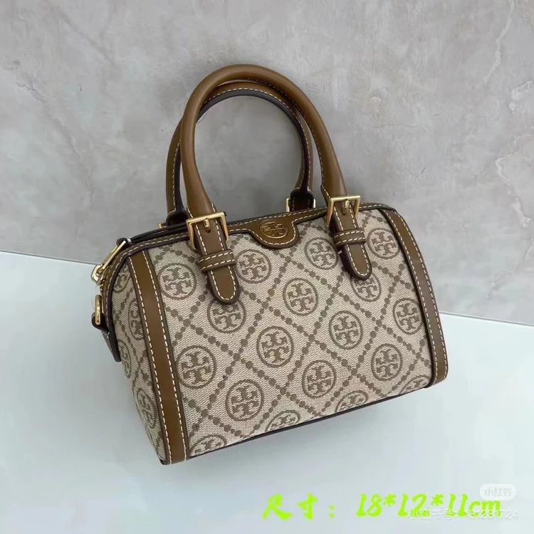 Tory Burch Miller Mini Boston Bag Navy and Beige Monogram Handbag - 10