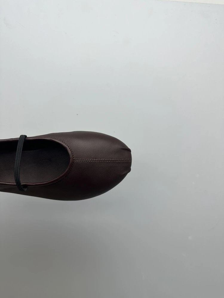 Brown Leather Mary Jane Flat Shoes - 8