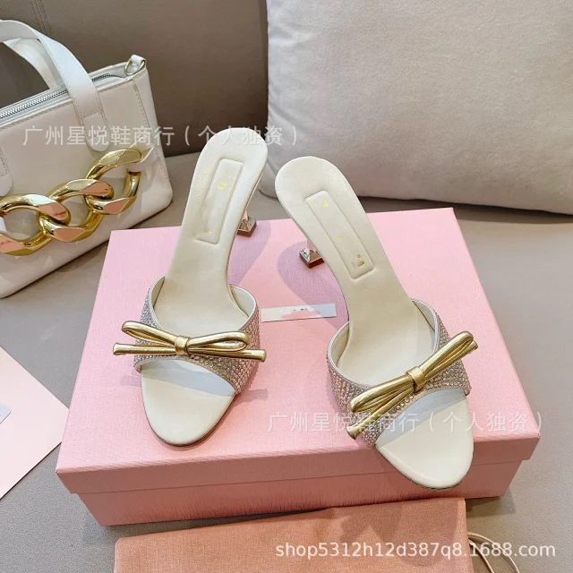 Miu High Heels Rhinestone Bow Open-Toe Mule product detail image 8