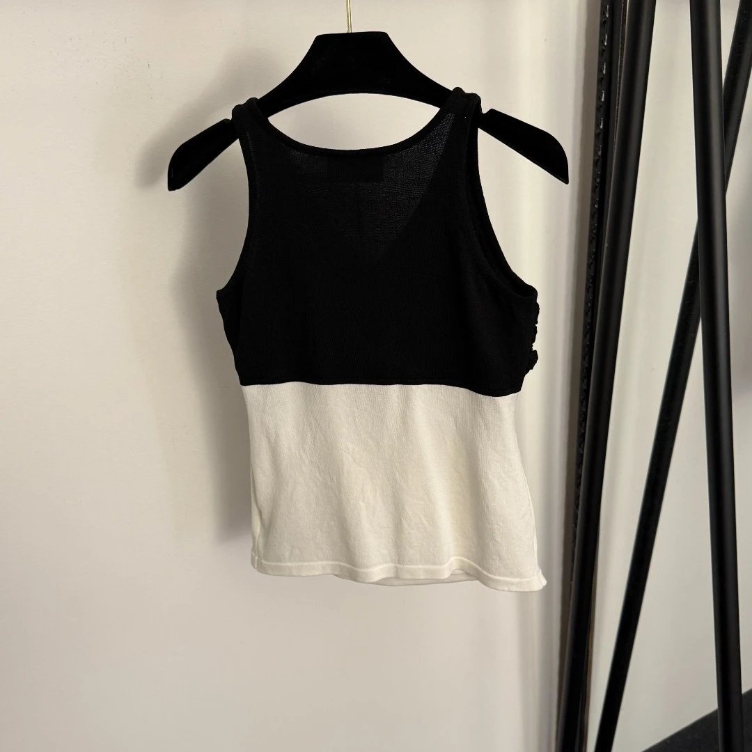 Chanel Camellia Knit Vest-Top Black and White - 7