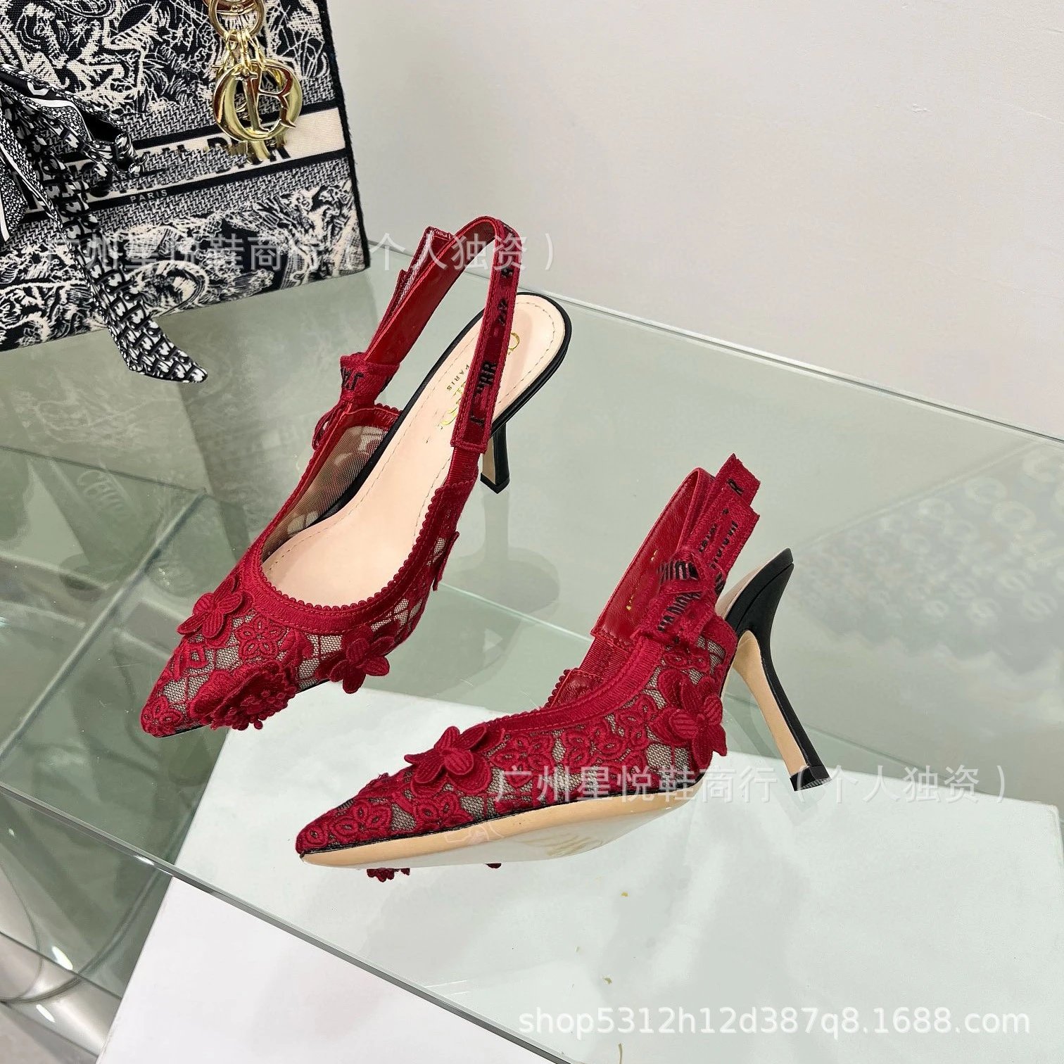 Dior J'Adior Lace Slingback Flat Black Shoes - 23