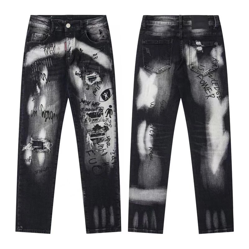 Dsquared2 Graffiti-Print Distressed Denim Shorts Black - 5