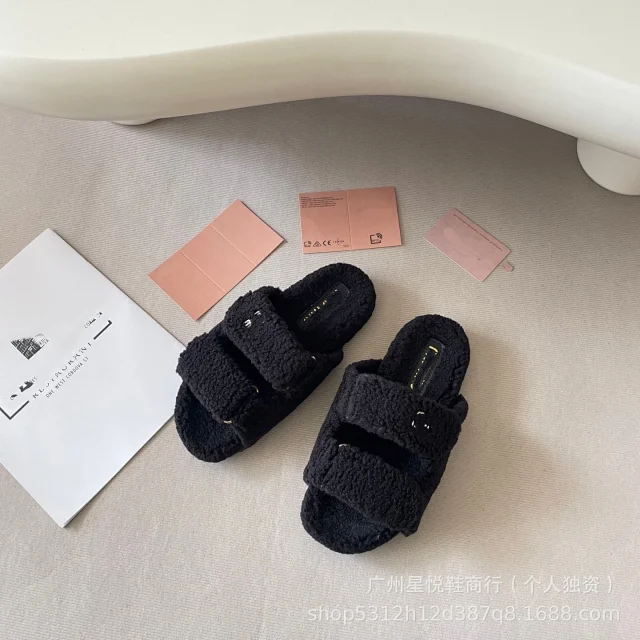 Miu Slippers Shearling Double-Strap Slide product detail image 9