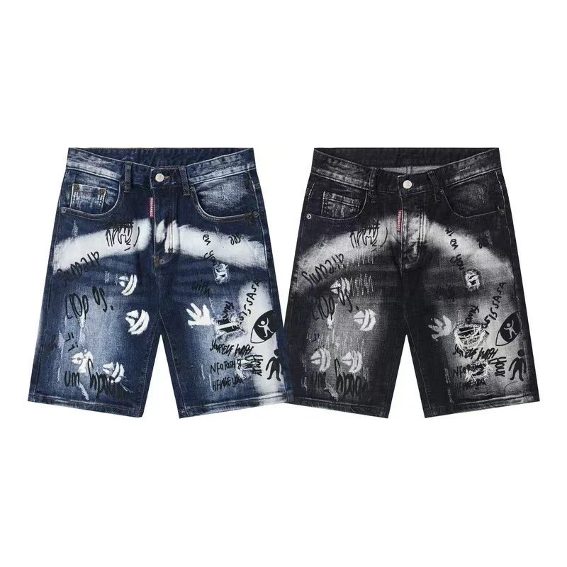 Dsquared2 Graffiti-Print Distressed Denim Shorts Black - 8
