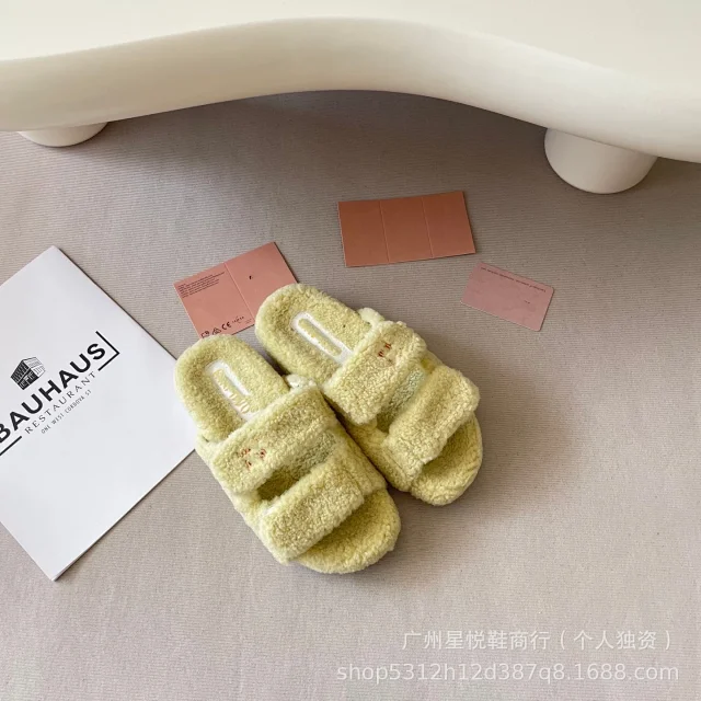 Miu Slippers Shearling Double-Strap Slide product detail image 5