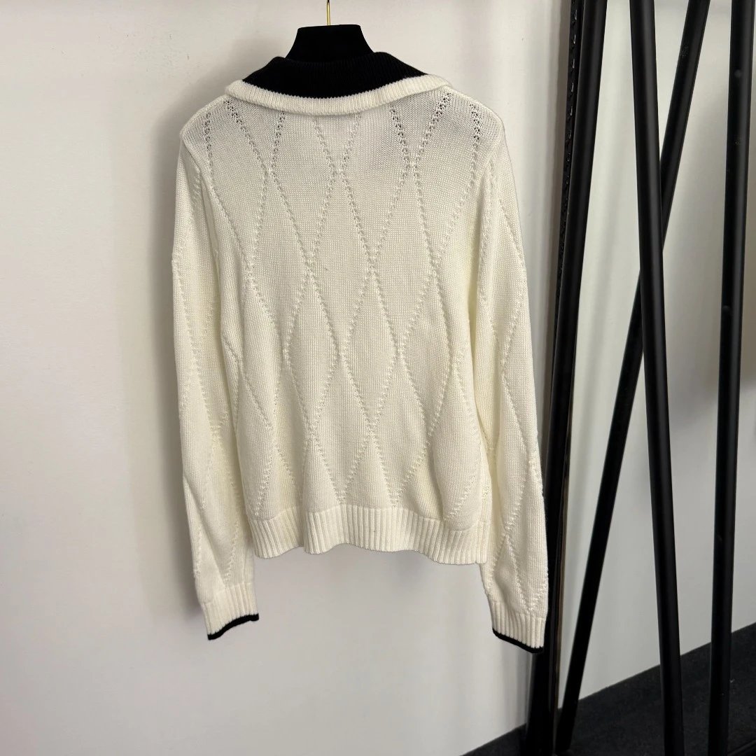 Chanel Tweed-Style Knit Cardigan White with Black Trim Cardigan - 5