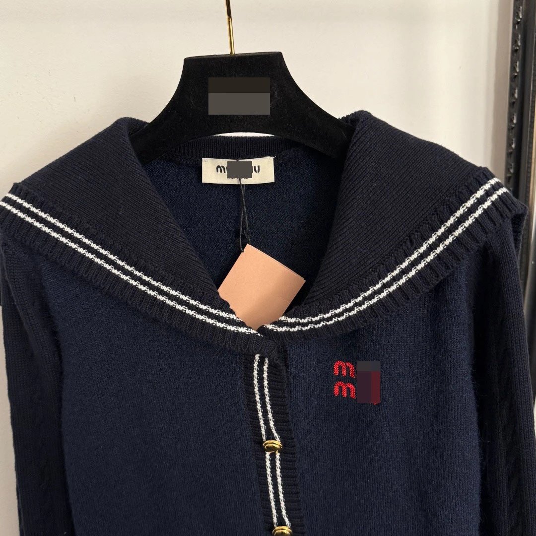 Miu Miu Sailor Collar Knit Cardigan Navy - 6