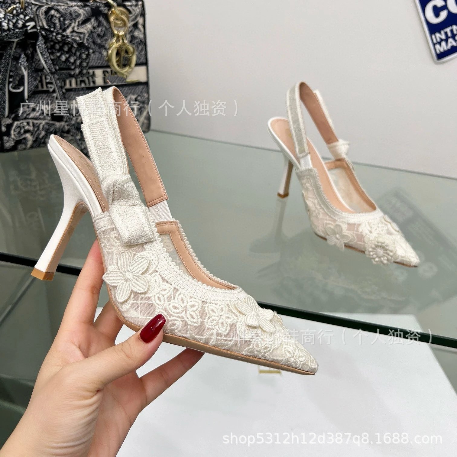 Dior J'Adior Lace Slingback Flat Black Shoes - 7