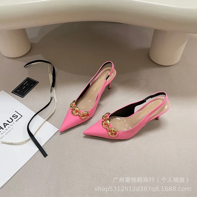 Unbranded High Heels Pointed-Toe Slingback with Gold-Tone Chain Detail product detail image 7