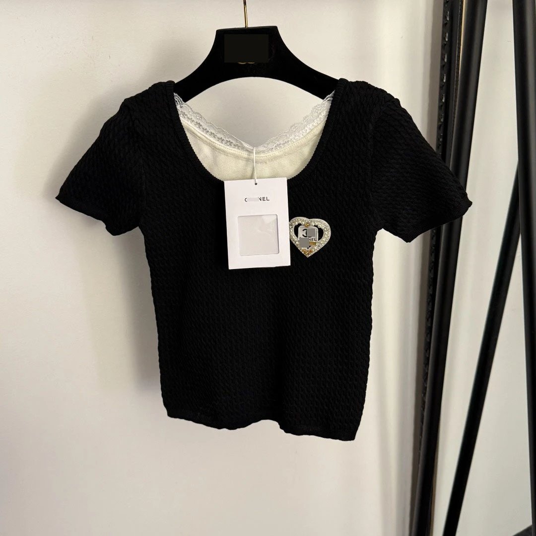 CH/ - Lace Trim Knit Crop Top White - 5