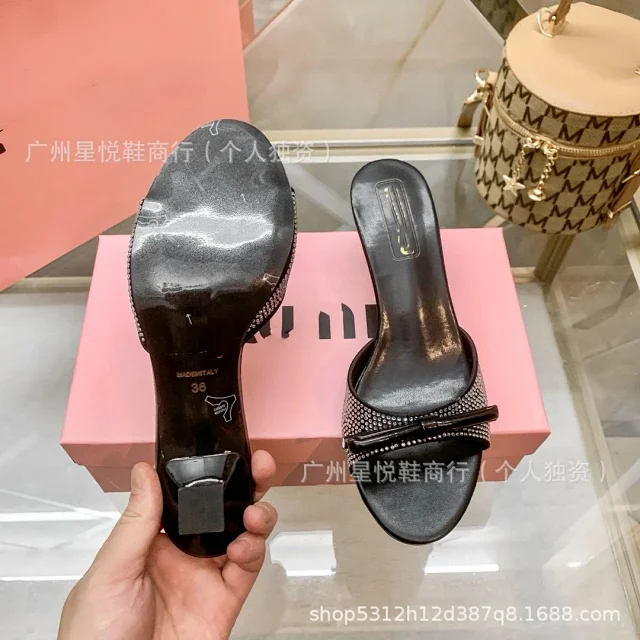 Miu High Heels Rhinestone Bow Open-Toe Mule product detail image 9