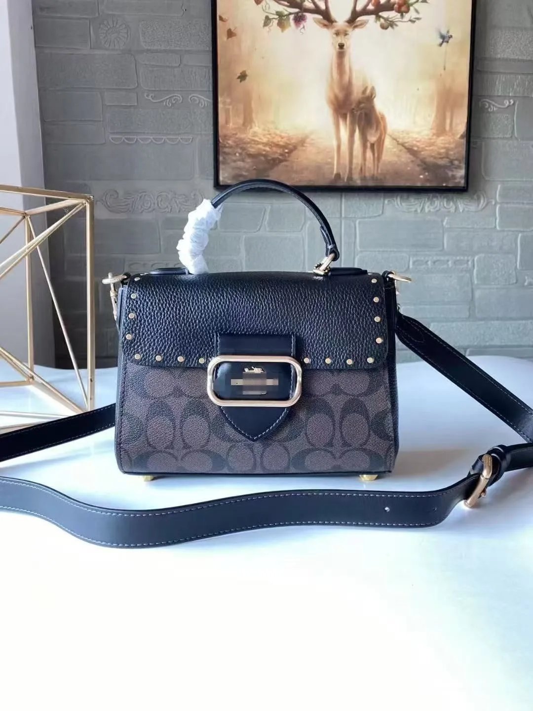 Coach Tabby Mini Top-Handle Bag Beige and Brown Signature Canvas Handbag - 9