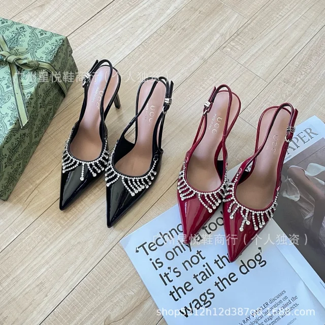 Unbranded High Heels Pointed-Toe Rhinestone Fringe Slingback product detail image 1