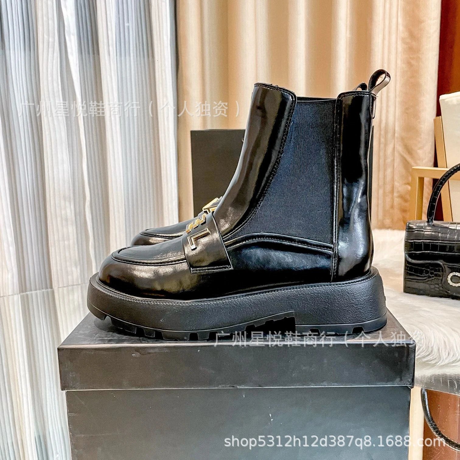 Celine Triomphe Chelsea Boots Black Patent Leather Boots - 12