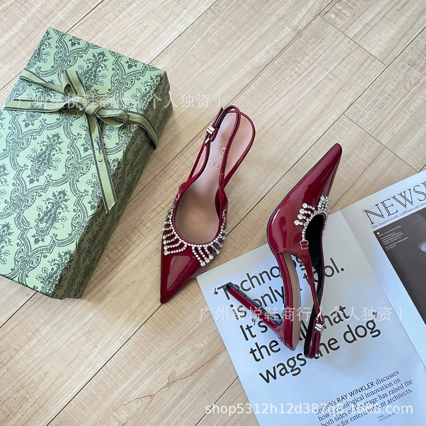 Gucci Marmont Crystal-Embellished Burgundy Patent Leather Slingback Stilettos - 9