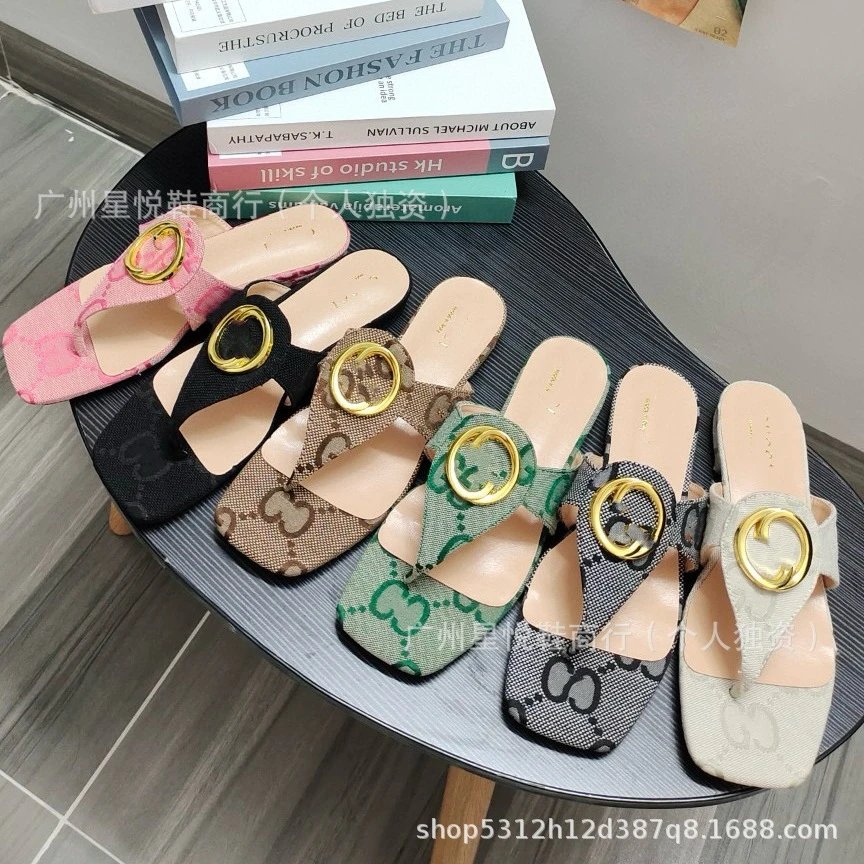 Gucci Marmont Slide Sandals Beige Leather with Gold Double G Logo Sandals - 3
