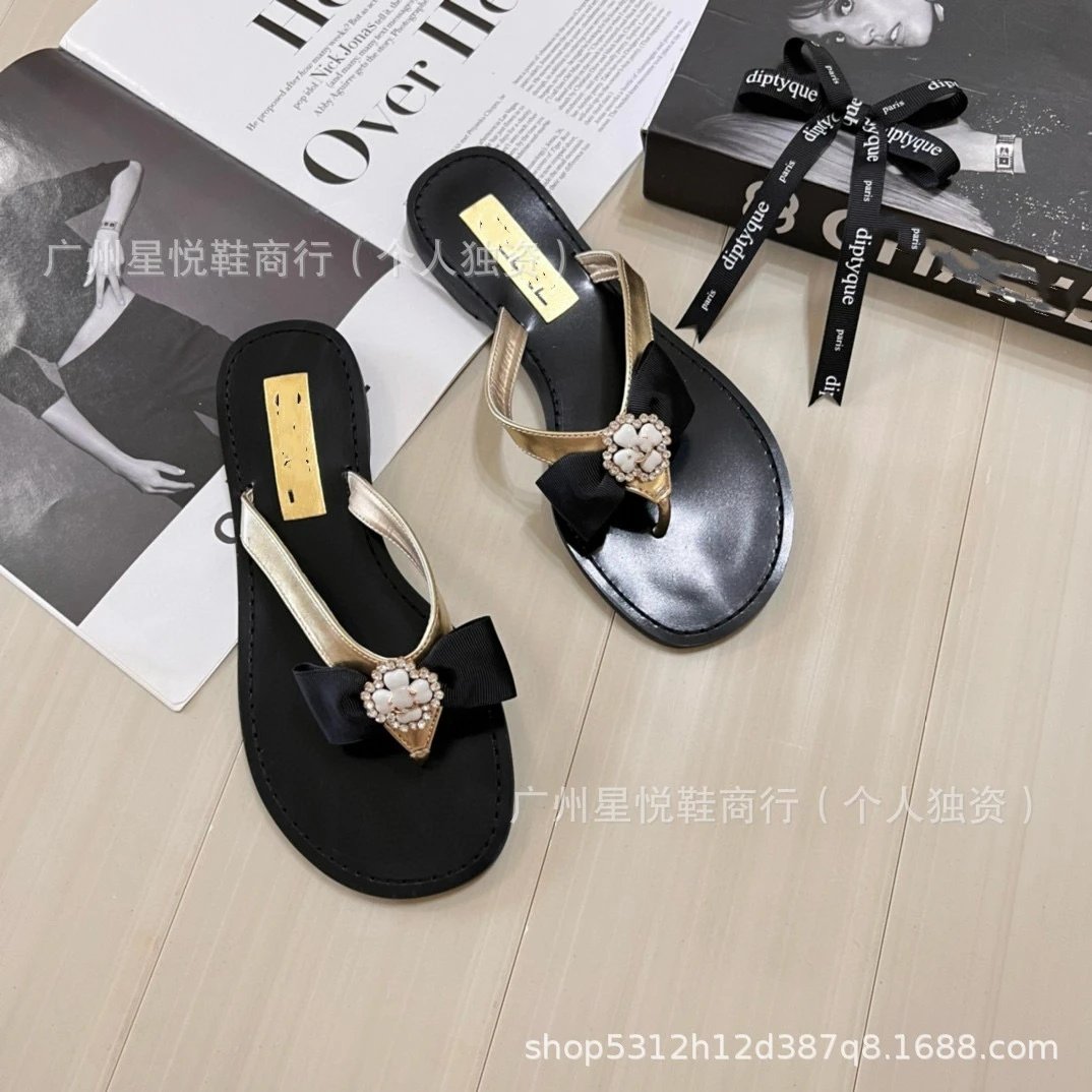Dipryque Gold-Trimmed Black Flip-Flops Sandals - 3