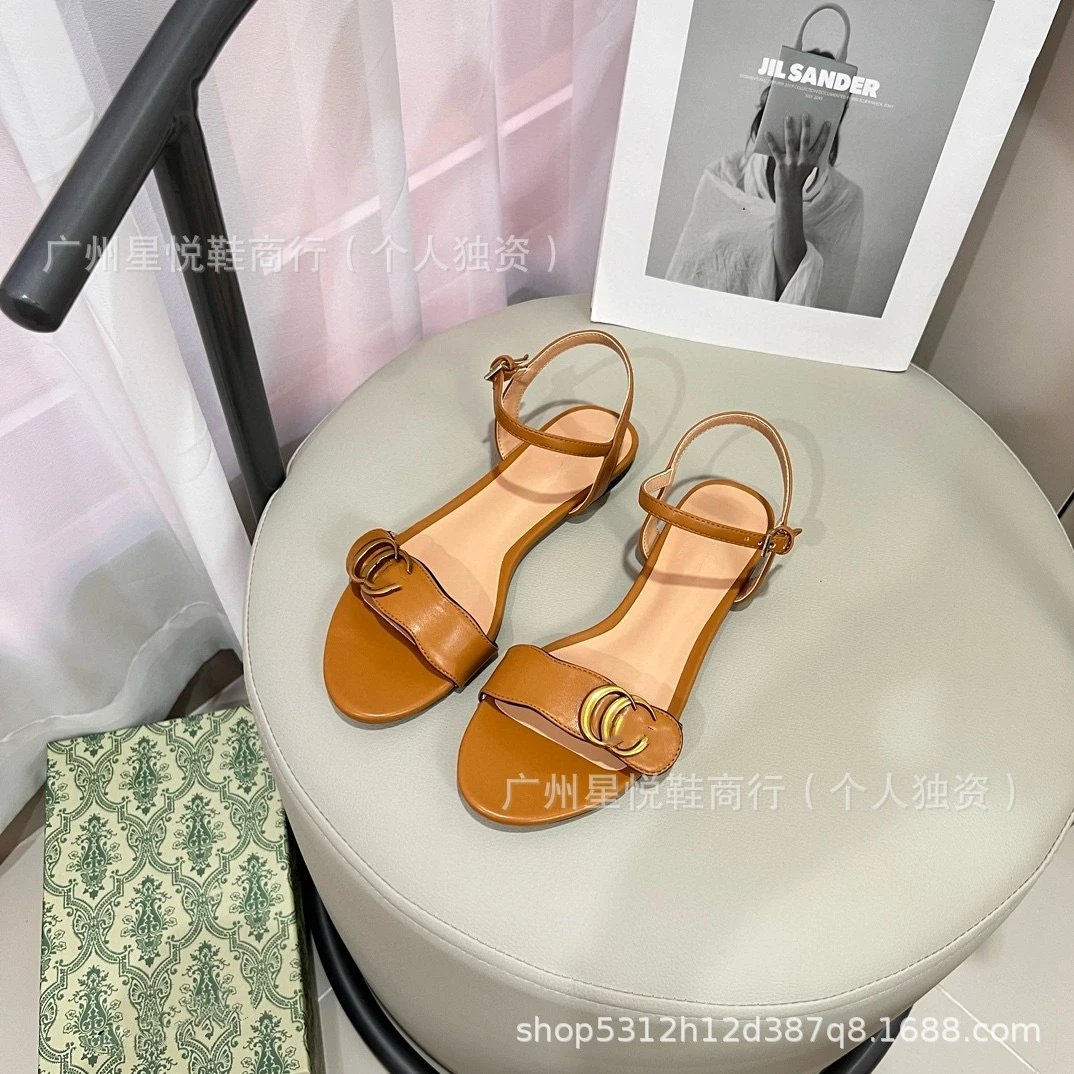 Gucci Marmont Flat Sandals Gold Metallic Sandals - 5