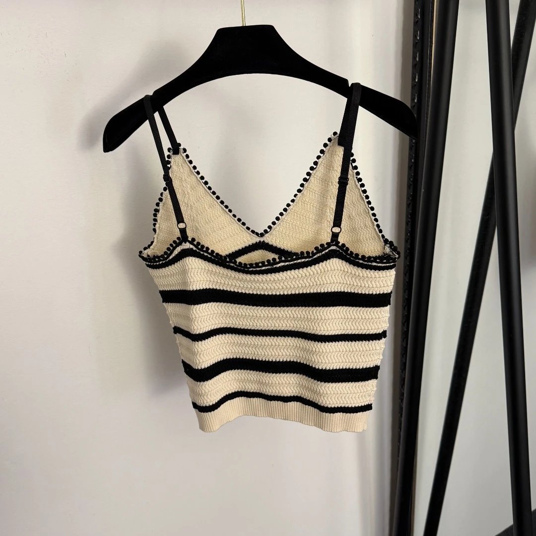 Striped Knit Mini Skirt in Black and Beige - 9