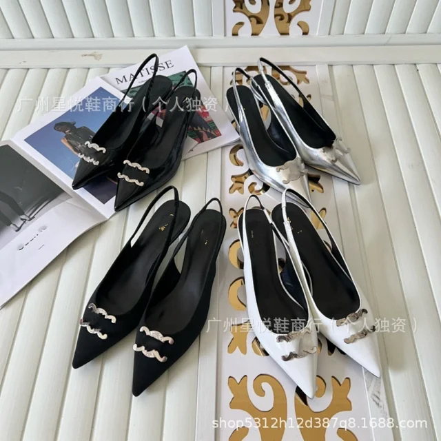 Unbranded High Heels Pointed-Toe Slingback with Metal Buckle product detail image 21