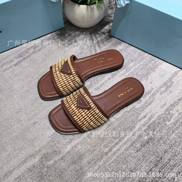 Prada Slippers Woven Strap Triangle Plaque Slide product detail image 8