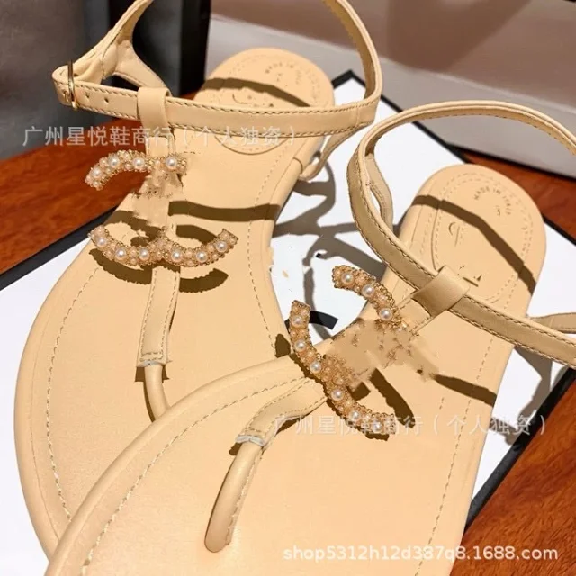 CHANEL Sandals Pearl Double C T-Strap Flat product detail image 15