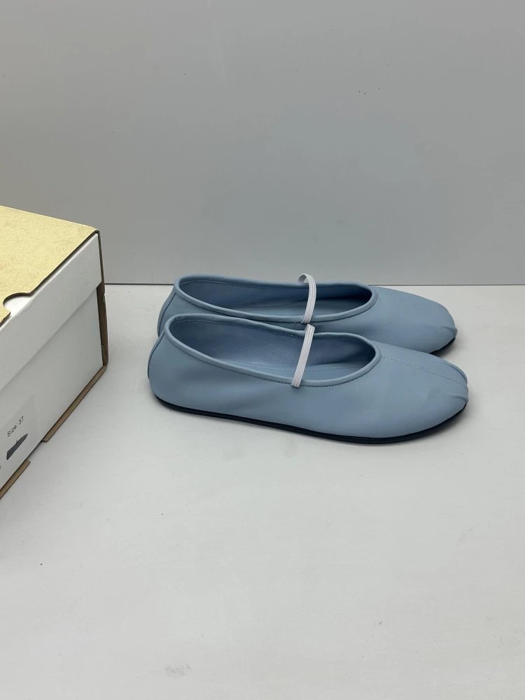 Brown Leather Mary Jane Flat Shoes - 28