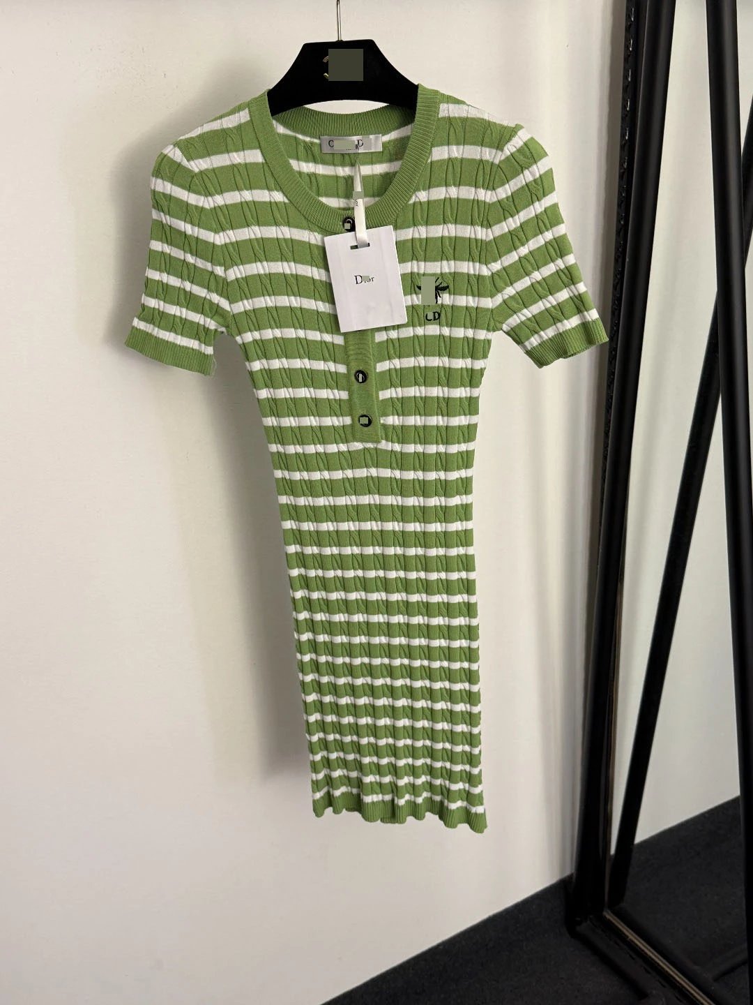 Dior CD Striped Knit Dress Green and White
