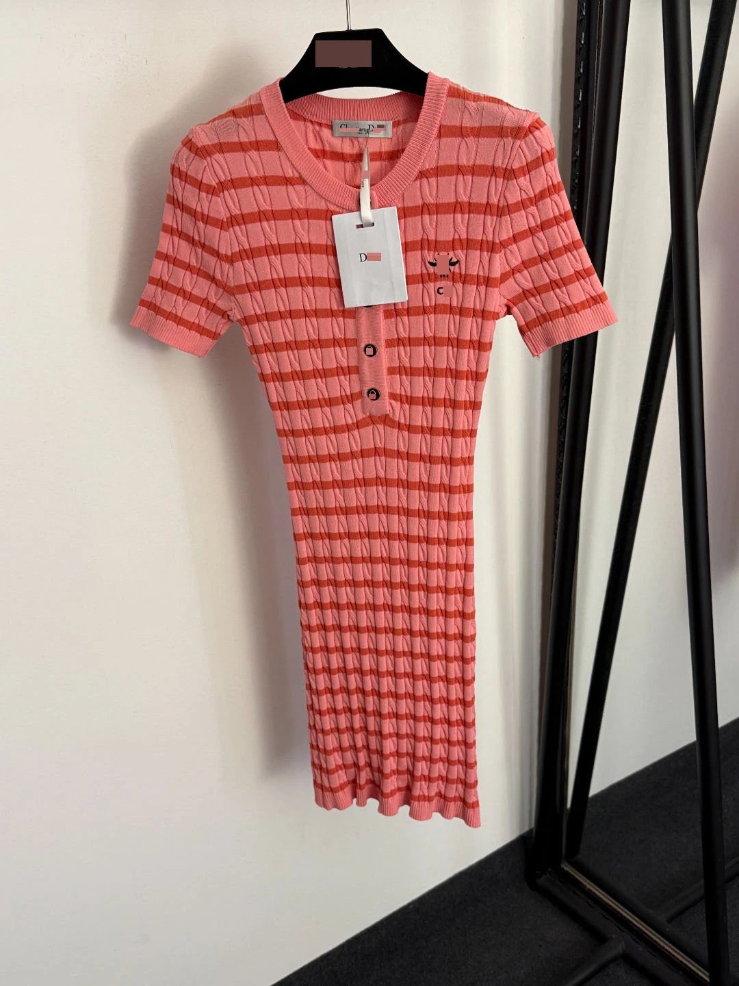 Dior Cruise Knit Striped Henley Top in Sky Blue and Navy - 14