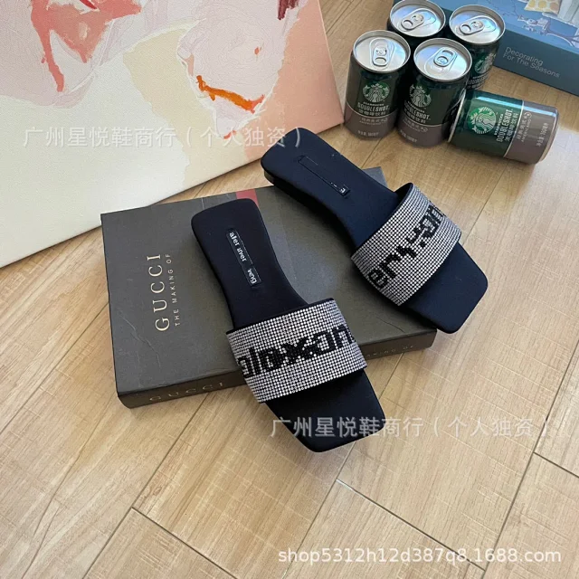 Alexander Wang Slippers Rhinestone Logo Square-Toe Slide product detail image 7
