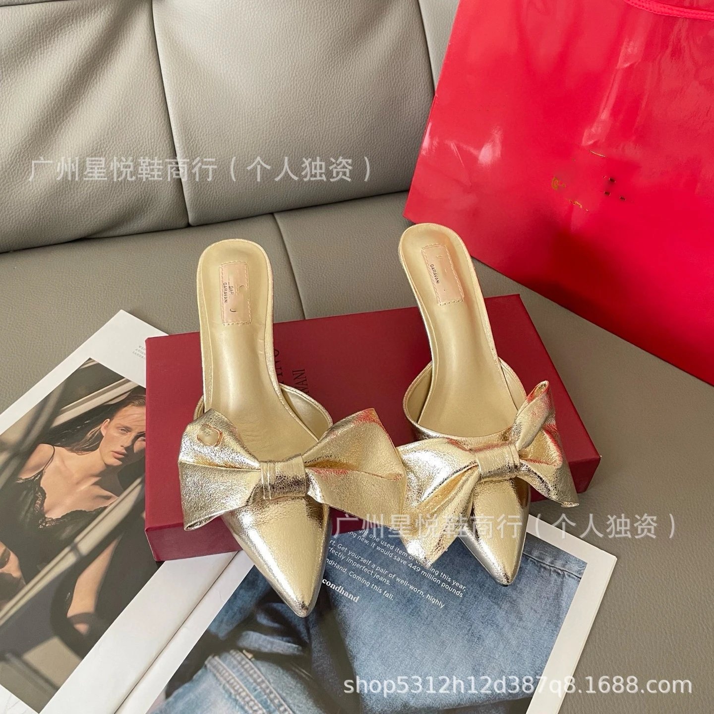 GRA Bow-Knot Mule Silver Heels - 19