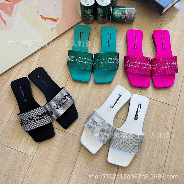 Alexander Wang Slippers Rhinestone Logo Square-Toe Slide product detail image 4