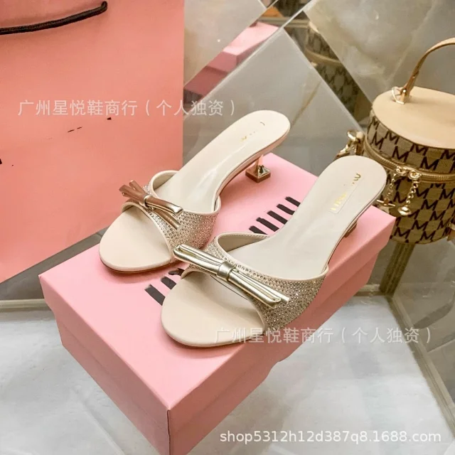 Miu High Heels Rhinestone Bow Open-Toe Mule product detail image 3