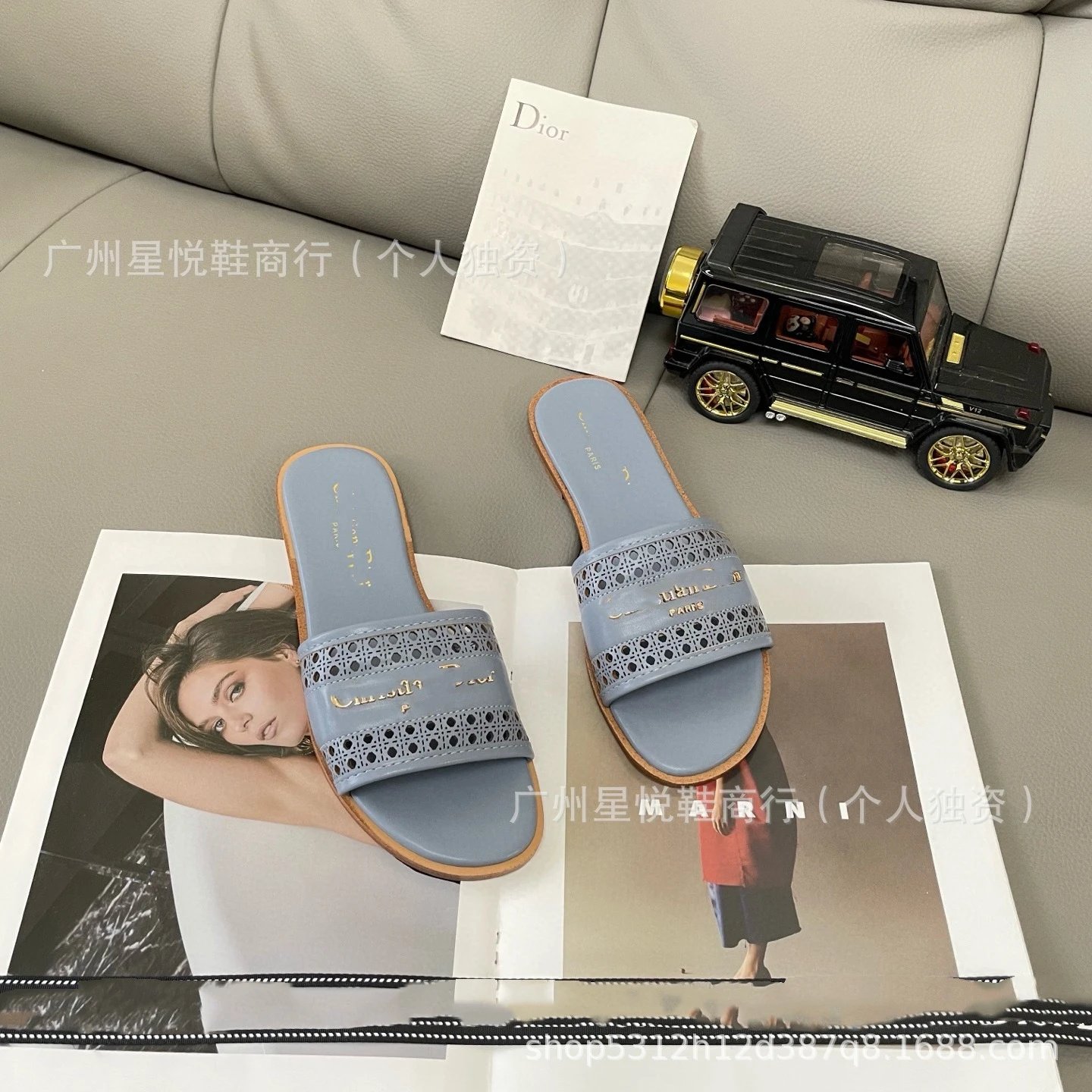 Christian Dior J'Adior Slide Black Studded Logo Sandals - 8