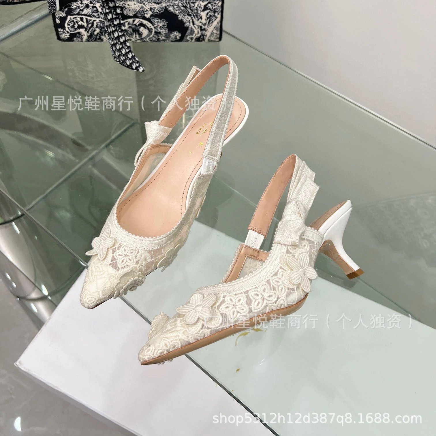 Dior J'Adior Lace Slingback Flat Black Shoes - 9