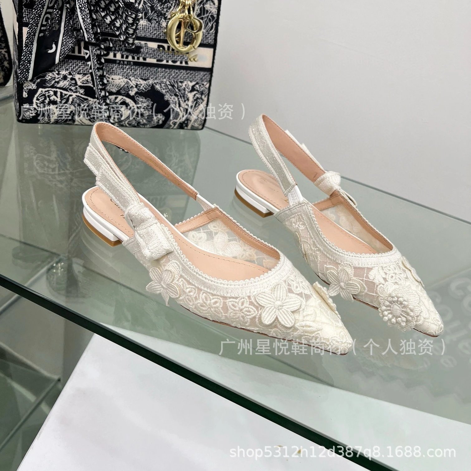 Dior J'Adior Lace Slingback Flat Black Shoes - 12