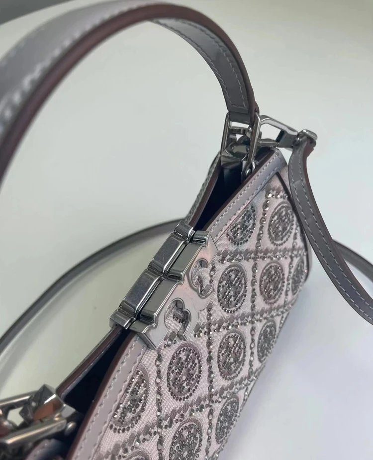 Tory Burch Miller Mini Top-Handle Bag Navy Blue and Beige Jacquard Handbag - 16