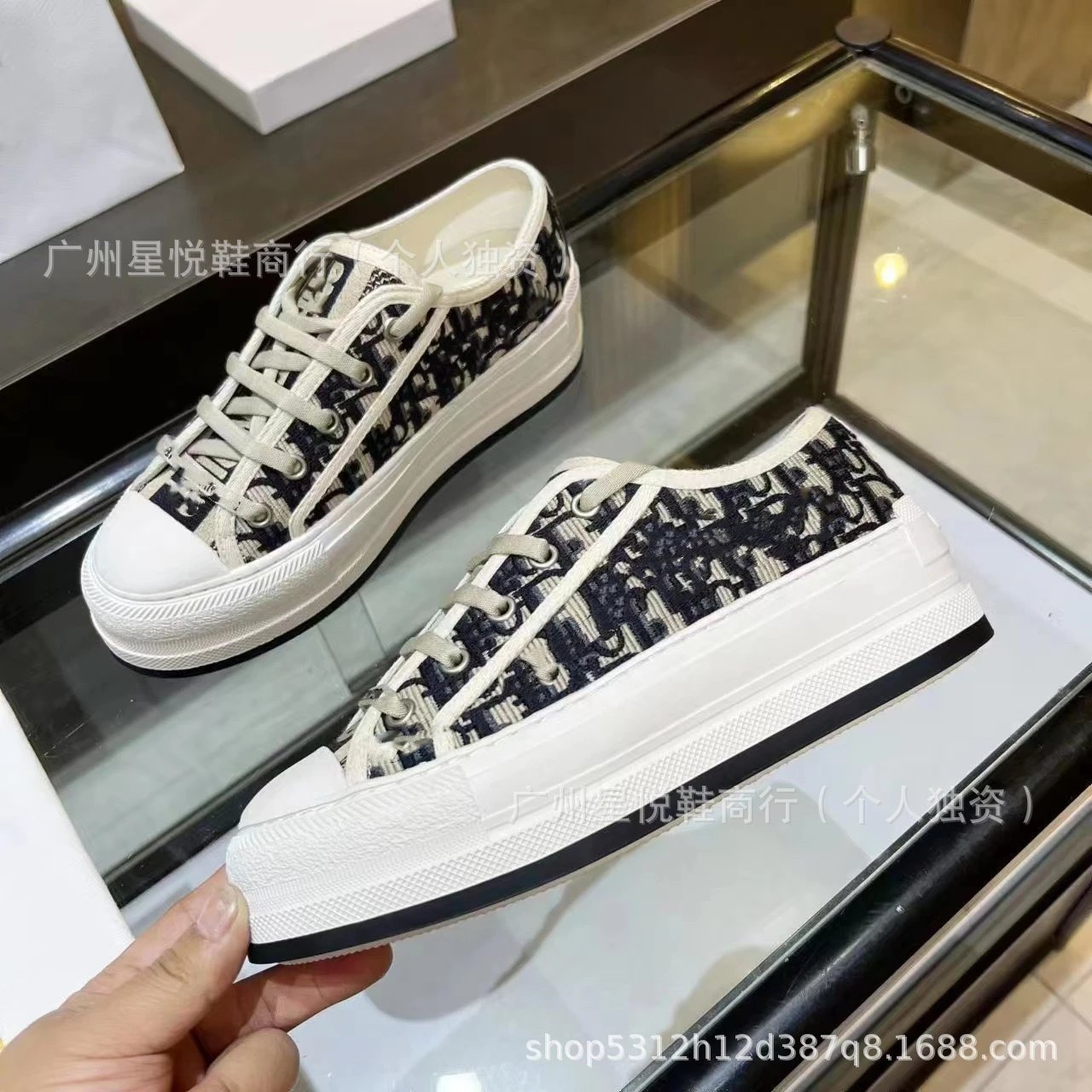 Gradient Embroidered Printed Platform Canvas Shoes 2025 Early Spring Lace-Up Jacquard Pattern Chunky White Sneakers Women's Shoes: findsindex.com