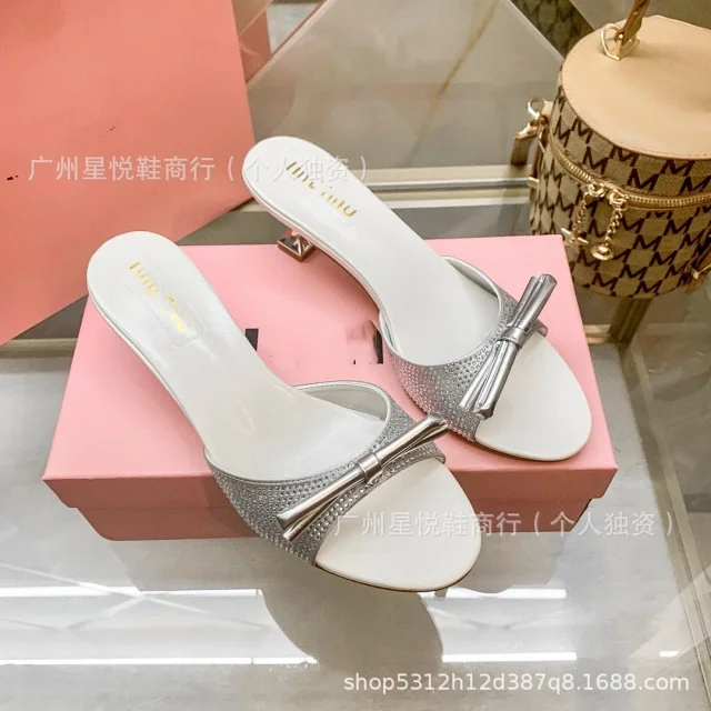 Miu High Heels Rhinestone Bow Open-Toe Mule product detail image 5