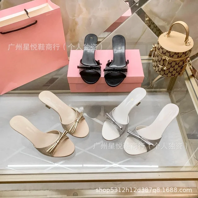 Miu High Heels Rhinestone Bow Open-Toe Mule product detail image 16