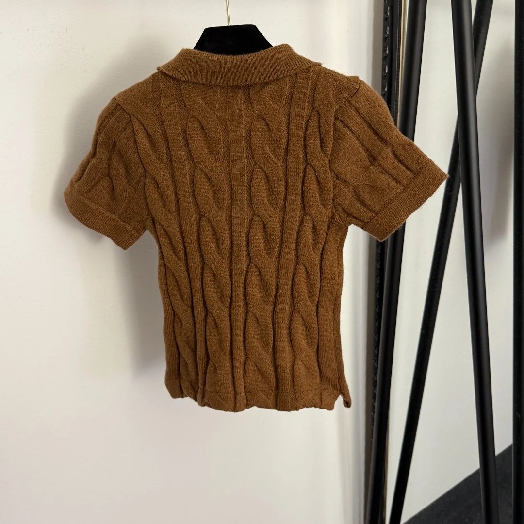 Ralph Lauren Cable Knit Polo Shirt Camel Brown - 9