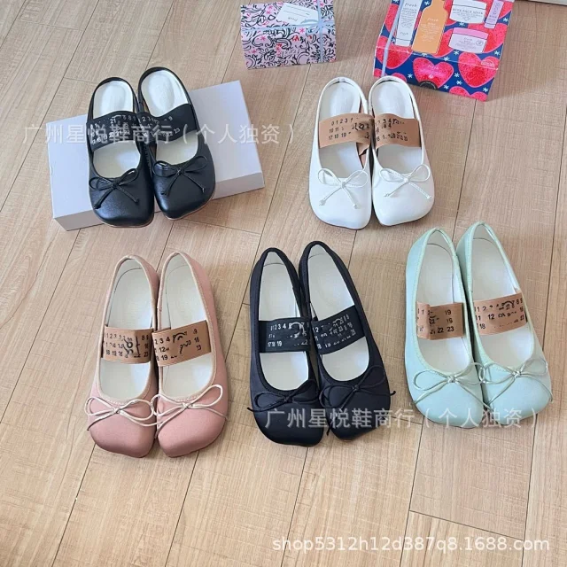 Maison Margiela Leather Shoes Tabi split-toe bow ballet flats product detail image 2