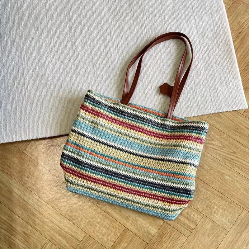 Miu Handbags Woven Striped Tote Bag image 2