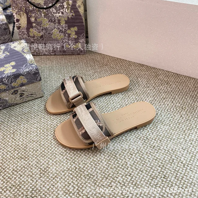 Dior Slippers Embroidered Logo Strap Flat Slides product detail image 16